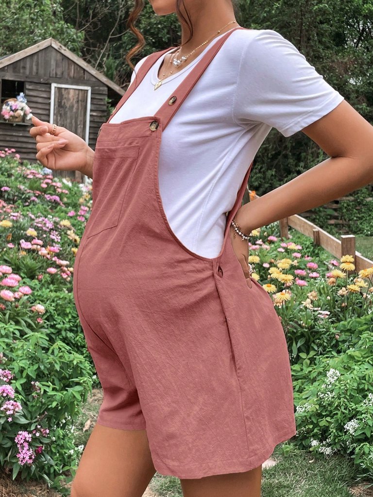 Dusty Pink Casual Women's Maternity Overall Romper Without Tee